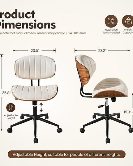 Home Office Desk Chair, Modern Sleek Office Chair with Adjustable Lumbar Support, Adjustable Height Mid Back Executive Task Chair with 360 Rolling Swivel for Meeting Study Room(Striped,White)