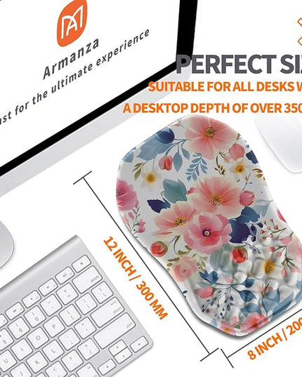 Ergonomic Slope Mouse Pad Wrist Support, Wrist Rest Mousepad for Carpal Tunnel Pain Relief with Massage Bulge and Slow Rebound Memory Foam (12x8 inch, Pink Floral)