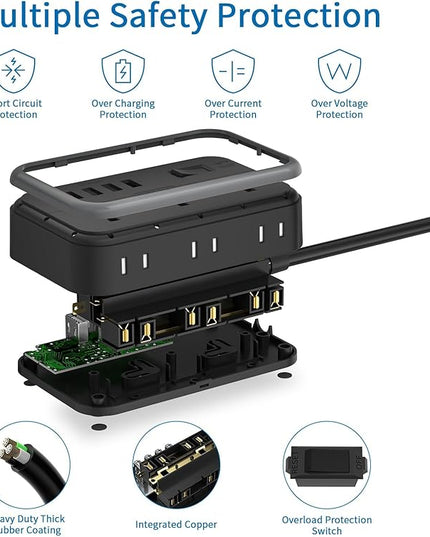 Extension Cord 25 Ft NTONPOWER Long Extension Cord with 6 Widely Spaced Outlet, Power Strip with 4 USB Port(2 USB-C), Wall Mount for Home Office, Dorm Room and Nightstand, Black