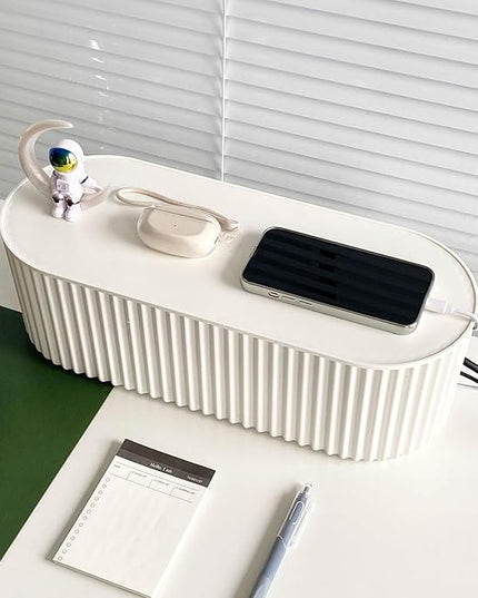 White Cable Management Box, Plastic Cable Box Organizer with Lid for Wire, Power Strip, Surge Protector, Extension Cords Hider Cover Under Home Office Desk and Floor (Large)