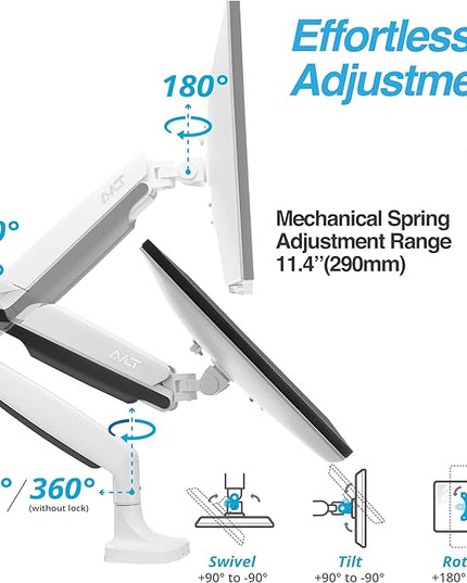 AVLT Single 17"-45" Monitor Arm Desk Mount Premium Mechanical Spring fits One Flat/Curved/Ultrawide Monitor Full Motion Height Swivel Tilt Rotation Adjustable, White
