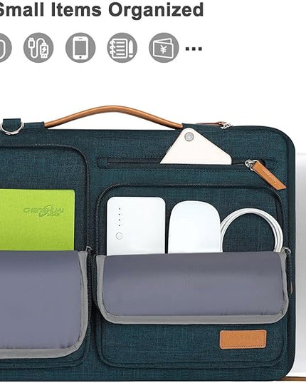 MOSISO 360 Protective Laptop Shoulder Bag,15-15.6 inch Computer Bags Compatible with MacBook Pro 16 inch, HP, Dell, Lenovo, Asus Notebook,Side Open Messenger Bag with 4 Zipper Pockets, Teal Green