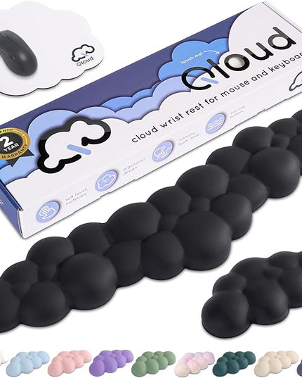 Qloud Cloud Wrist Rest Keyboard Wrist Rest for Computer Keyboard Pad, Cloud Keyboard Wrist Rest, Wrist Pad for Keyboard, Memory Foam, Non Slip Base, Comes with Mouse Pad - Matte Black