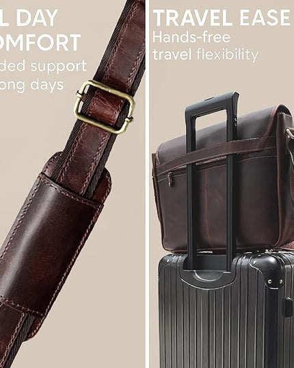 Leather Messenger Bag for Men 16" Full Grain Leather Laptop Bag Vintage Crossbody Office Satchel Travel Shoulder Bag