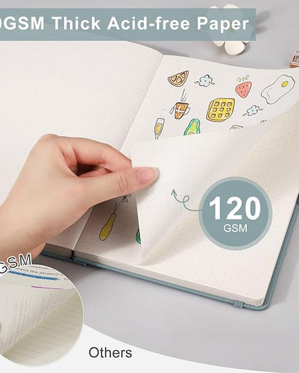 EMSHOI Dotted Notebook - 256 Pages A5 Dotted Grid Journal Notebook,120gsm Thick Paper,16 Perforated Pages, Smooth PU Leather, Inner Pocket,5.75'' × 8.38''-Black