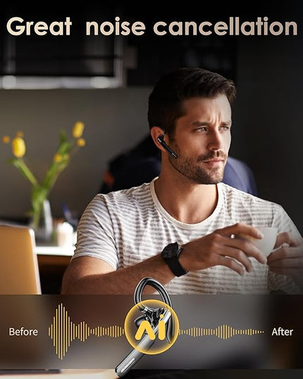 ICOMTOFIT Bluetooth Headset, Wireless Bluetooth Earpiece V5.0 Hands-Free Earphones with Built-in Mic for Driving/Business/Office, Compatible with iPhone and Android (Gray)