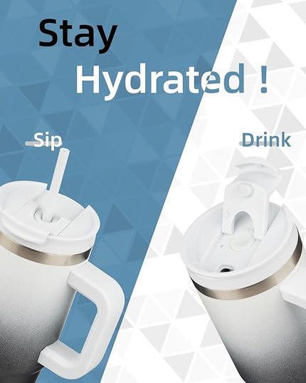 40 oz Tumbler with Handle and 2 Straws,2 in 1 Lid Insulated Water Bottle Stainless Steel Travel Coffee Mug,Day Night