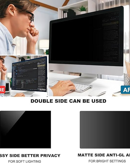 Pozlle 24 Inch Computer Privacy Screen Shield [2 Pack] for 16:9 Widescreen Desktop Monitor - Anti-Glare Blue Light Privacy Filter and Anti Spy Privacy Screen Protector Film