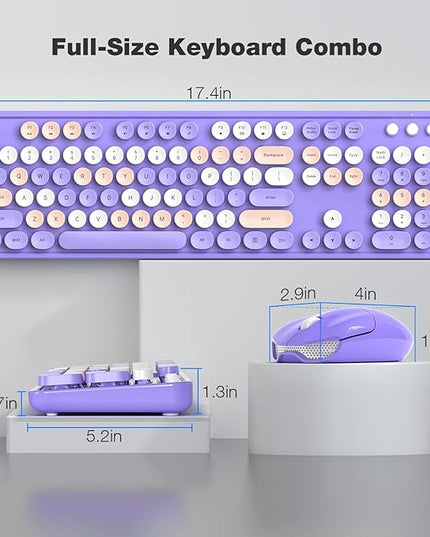 MOFII Wireless Keyboard and Mouse Combo,2.4GHz Retro Full-Size Keyboard with Number Pad and Cute Wireless Mouse for Computer PC Desktops Laptop WindowsxP/7/8/10 Purple Colorful