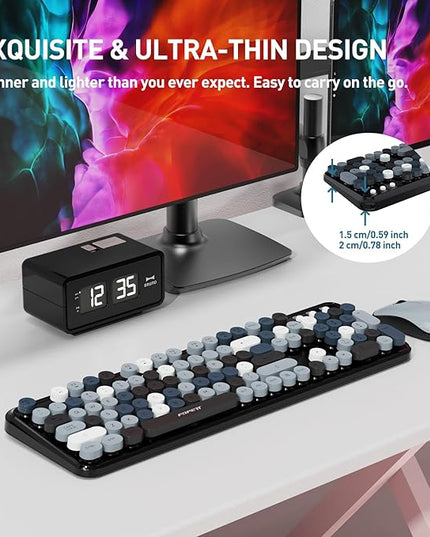FOPETT 2.4GHz Wireless Keyboard and Mouse Set with Switch Button - Full-Size Keyboard - Compatible for Windows/Laptop/PC/Notebook/Smart TV and More - Grey Colorful