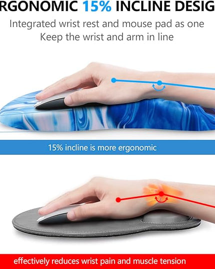 Mouse Pad Wrist Support, Laokiiy 2 in1 Keyboard Wrist Rest+ Ergonomic Mouse Pad, Non-Slip Wrist Rest for Computer Keyboard, Made Easy Typing & Relieve Wrist Pain Ocean Blue