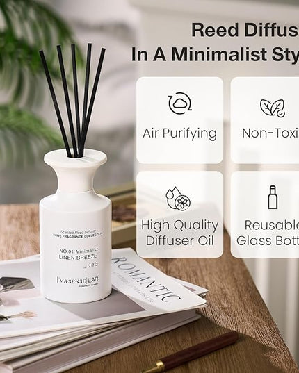 M&SENSE Reed Diffuser Set, 10.14 fl oz Large Reed Diffuser, Linen Breeze Scented with Natural Essential Oils, Long Lasting with 7 Sticks, Non-Toxic Home Fragrance Reed Diffuser for Bedroom, Bathroom