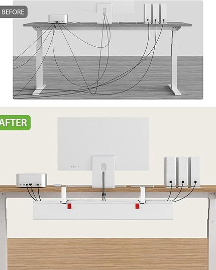 KEEGH Large 36" Under Desk Cable Management Tray - Under Desk Cord Organizer - Clamp/Screw Mount - Support Upto 70lbs - Wire Management - Gaming/PC Cable Tray - Cord Hiders for Office/Home, White