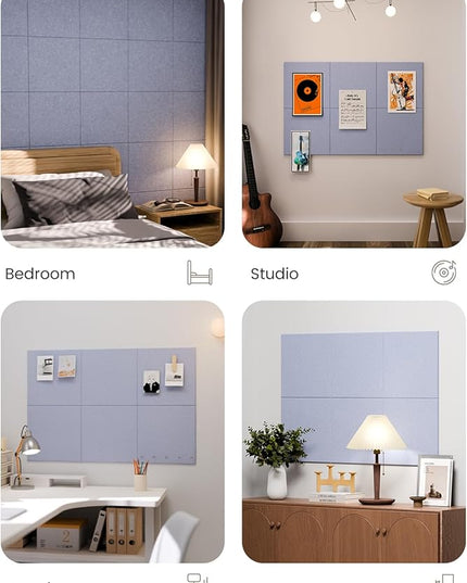 Fluxynara Large Felt Bulletin Board 36" x 24" Cork Board Alternative-6 Pack with 40 Safe Removable Adhesive Tabs, Cork Boards for Walls Cork Board for Home Office Classroom Pin Board - Soft Periwinkle