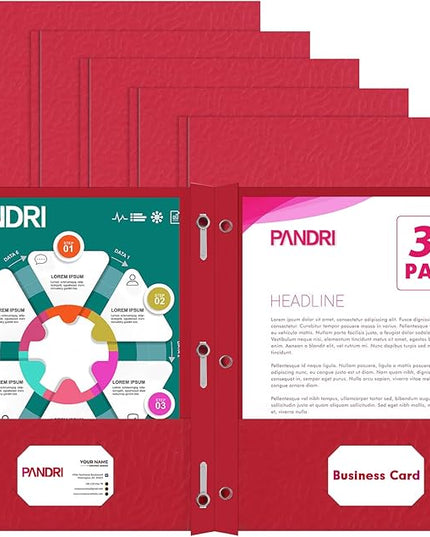 Two Pocket Folders, PANDRI 30 Pack Two Pocket Folders with Prongs, 3 Prong Folders Designed for Office and Classroom, Letter Size Red