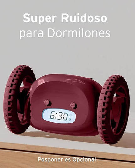 CLOCKY Extra Loud Alarm Clock for Heavy Sleepers on Wheels Rolls Runs Away Vibrating, Easy to Set Super Smart Snooze Digital Bed Shaker Alarm Clock Funny Gift for Adults Kids Teens Bedrooms (Wine)