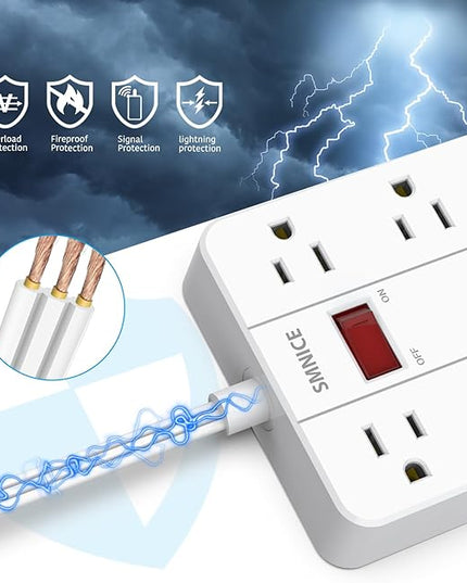 Power Strip with USB,Surge Protector Flat Plug with 8 Widely Spaced Outlets and 6 USB Ports(1 USB C), 5ft Extension Cord Wall Mountable Phone Tablet Laptop Computer Multiple Devices