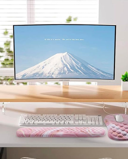 Mouse Pad Wrist Support, Laokiiy 2 in1 Keyboard Wrist Rest+ Ergonomic Mouse Pad, Non-Slip Wrist Rest for Computer Keyboard, Made Easy Typing & Relieve Wrist Pain(Rose Gold Pink Marble)