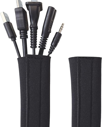 Hook and Loop Cable Sleeve by Wrap-It Storage - 48" x 4.5" (2-Pack) Black - Cut to Size Cord Organizer and Cable Protector for Desk, TV Cord Management to Hide and Cover Wire and Extension Cords