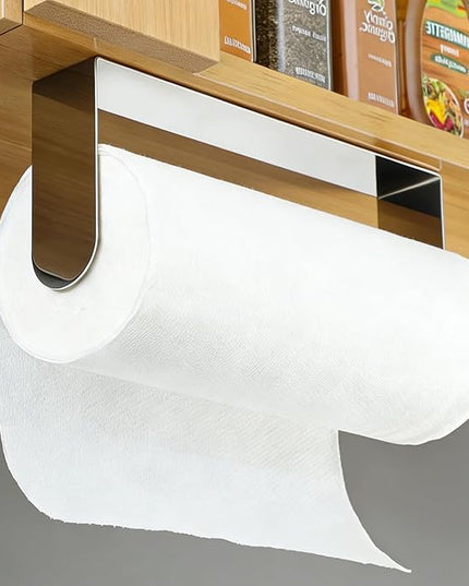 YIGII Self Adhesive Paper Towel Holder - Wall Mount Paper Roll Holder Under Cabinet, Polished SUS 304 Papertowel Holders, Stainless Steel, No Drilling (Polished Silver)