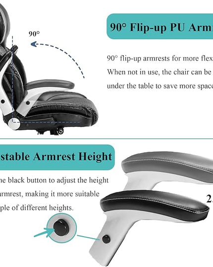 Big and Tall Office Chair,500lbs Capacity Ergonomic Desk Chair for Heavy People,PU Leather Swivel Rolling Computer Chair with Padded Flip-up Arms,High Back Executive Office Chair,Black