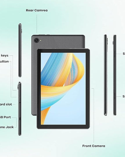 MUISOO Tablet 10 Inch, Android 14 Tablet PC, 8GB RAM+64GB ROM (1TB TF), Octa-Core 2.0 GHz, Bluetooth 5.0, WiFi 6, Widevine L1, 5MP+8MP, 5000mAh,Type-C (Black, 10)