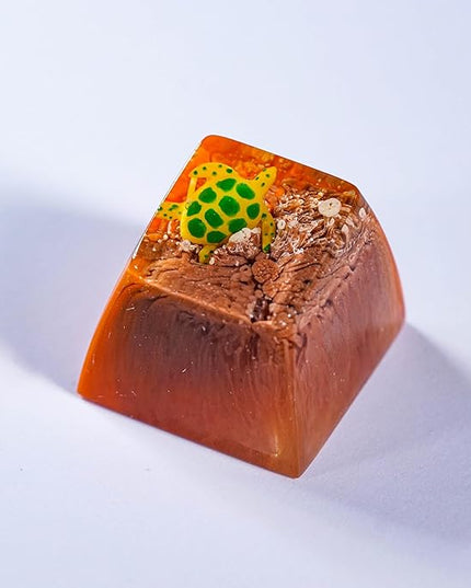 Sea Turtle Artisan Keycap Brown and Orange Ocean R1 SA Profile Custom Sea Creatures Keycaps 1U ESC Handmade Gaming Resin Key Cap Cherry MX Switch Compatible Mechanical Keyboard Turtle Lover Gift