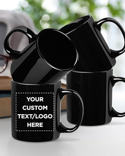 Custom Ceramic Coffee Mugs 11 oz. Set of 50, Personalized Bulk Pack - Coffee cup set, Iced coffee cup, Gaming mug - Black