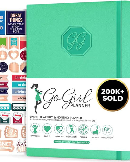 GoGirl Planner and Organizer for Women – Compact Size Weekly Planner, Goals Journal & Agenda to Improve Time Management, Productivity & Live Happier. Undated – Start Anytime, Lasts 1 Year – Emerald