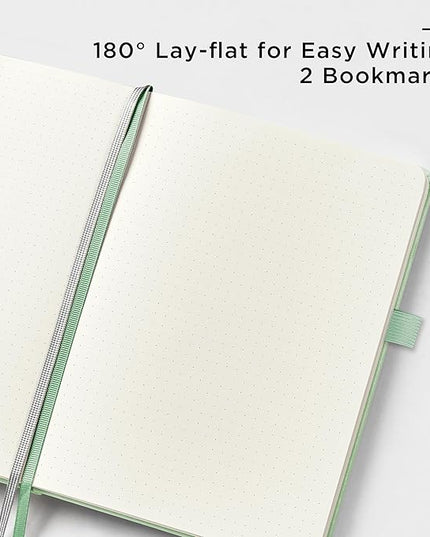 &And Per Se Dotted Journal Notebook, A5 Hardcover Leather Bullet Dotted Journal, 160 Pages 100 gsm Thick Paper, 3 Sheets of Stickers Included- 5.7'' x 8''（Light Green）