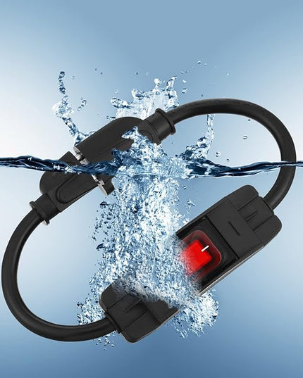 Weewooday 3 Prong Outdoor Extension Cord with Waterproof Switch 1875W Heavy Duty 14/3 SJT Cable Inline On/Off 15A 125V Grounded Outlets Plugs for Appliances (Black, 1.5 ft)