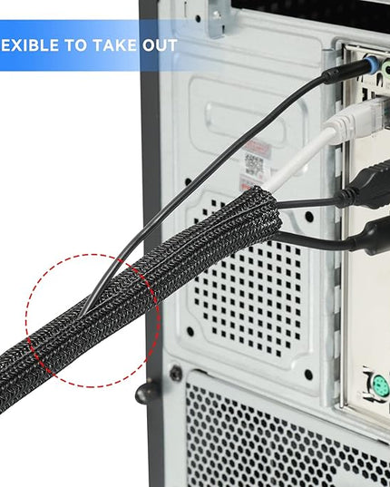 AGPTEK Cable Sleeve Cover, 25ft - 4/5 inch Desk Cord Organizer Cable Hider, Home Office Wire Management Computer TV Wire Loom Tubing, Pet Proof Cord Protector, from Cat Dog Chewing, Black