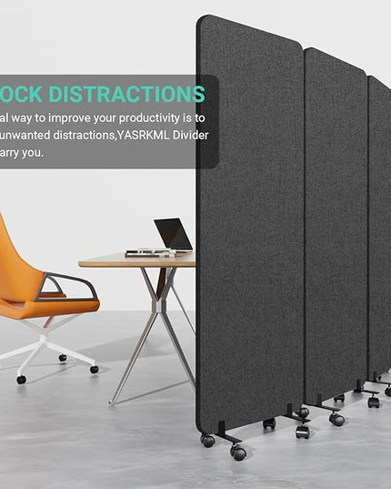 Soundproof Room Divider W/Wheels, 66in Office Dividers for Sound Proofing & Reducing, Sound Proof Dividers for Office Partitions Portable Acoustic Wall Divider (Dark Grey, 4 Panel-95''Wide)