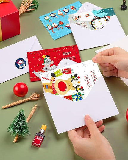 Thboxes Christmas Cards with Envelopes & Stickers, 36 Pack 4x6 Inch Merry Christmas Cards, Funny Holiday Card, 6 Assorted Designs Greeting Card for Xmas