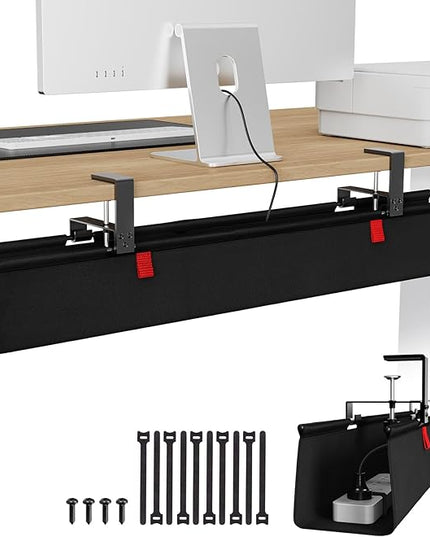 KEEGH Large 36" Under Desk Cable Management Tray - Under Desk Cord Organizer - Clamp/Screw Mount - Support Upto 70lbs - Fabric Wire Management - Gaming/PC Cable Raceways - Cord Hiders for Office/Home