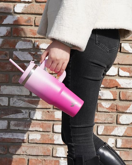 30 oz Tumbler with Handle and 2 Straws,2 in 1 Lid Insulated Water Bottle Stainless Steel Travel Coffee Mug,Macaron Green