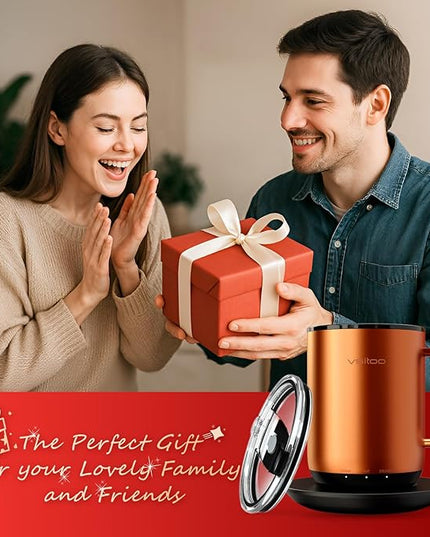Vsitoo S3 Plus 14oz Heated Coffee Mug - Temperature Control Smart Mug with Mug Warmer, Auto-Sensing AI Heats Drinks to 120-150°F Hands-Free.Ideal for Home/Office/Gifts，Copper
