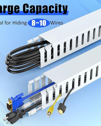 Wire Duct Kit, Open Slot Cable Management Raceway, 123in Track Desk Channel, Cord Cover Wiring, Cable Raceway Kit to Hide Wall Mount TV Cables - 8x15.4in X 1.97in X 1.97in