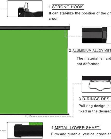 EMART 75 x 79in Retractable Green Screen, Chroma Key Panel Pull Down Auto-Locking and Self-Rewinding, Collapsible Wrinkle-Resistant Chromakey Backdrop for Zoom, Streaming, Photographic Studio