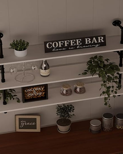 Industrial Pipe Shelving Rustic White Pipe Wall Shelves Industrial Shelves with Wood Planks Floating Shelves 48 Inch Farmhouse Bathroom,Kitchen Shelving Wall Mounted