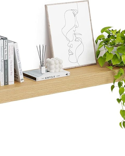 Heimlove 12" Deep Floating Shelves, 36 x 12 Inch Wall Mounted Long Floating Shelf with Invisible Brackets, for Home Decor, Bedroom, Kitchen, Living Room, Bathroom - 1 Pack, Oak