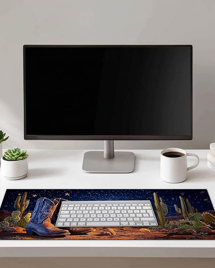 Large Mouse Pad Gaming Mousepad 31.5 x 11.8 Inch Keyboard Desktop Mat Diatomite XL Mouse Pad for Home and Office Desk Accessories with Western Desert Boots Night Sky Artwork Diatomite
