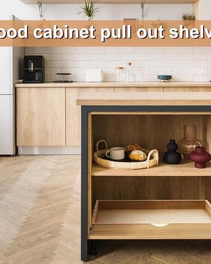 Menkxi 2 Set Pull out Tray Cabinet Organizer Wooden Pull Drawers storage Slide out Pantry Shelf for Base Cabinet Kitchen Gentle Close Fully Assembled Accessories (Wood Color,30'' X 21'' X 3")