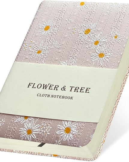 Fabric Pocket Notebook, Flower Cloth Hardcover Journal, A6, 264 Pages, 4x6 Small Notebook & Sketchbook, Similar Embroidered Journal, Lay Flat, Daisy Gifts for Women, Pink