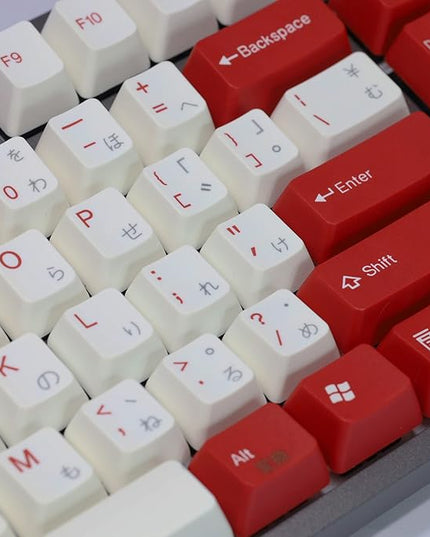 TAI-HAO US Layout+Japanese Characters are Laser Engraved /115 Red and White ANSI Layout Compatible with All MX Types Keyboards(61/87/104/108+1.75U Shift Key) Double Shot Keycap Set