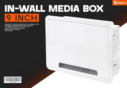9-Inch in-Wall Media Box Recessed TV Cable Management Kit, Enclosure for Home Theater, Compatible with Roku Apple TV & Samsung One Connect, WiFi Friendly (White)