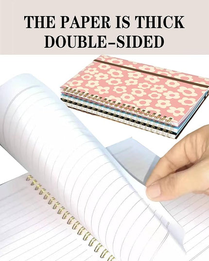 Spiral Journal Notebook, A5 Cute Notebooks for Women Men, College Ruled Hardcover Notebook for Work & Note Taking, 60 Pages Double-Wire Journals for Writing, Pink Cute Daisy