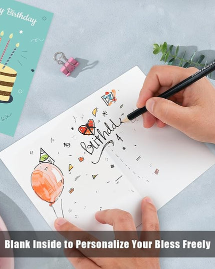 FUHITIM Birthday Cards,25 Pcs Blank Cards with Envelopes & Stickers,25 Design,4x6 Inches Happy Birthday Card,Birthday Card for Kids,Friends,Family and Colleagues