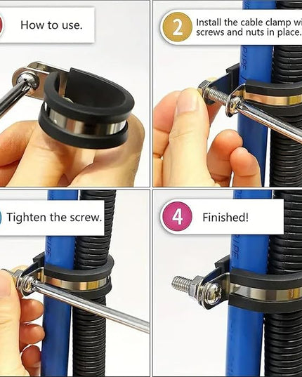 1-7/8 Inch Rubber Cable Clamps 10 PCS, 304 Stainless Steel Hose Pipe Clamps, Automotive Wire Rubber Insulated Clamps, Metal Clamps for Tube, Pipe and Wire Cord Installation