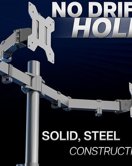 VIVO Dual Monitor Desk Mount, Heavy Duty Fully Adjustable Steel Stand, Holds 2 Computer Screens up to 30 inches and Max 22lbs Each, Gray Color, STAND-V002-GY